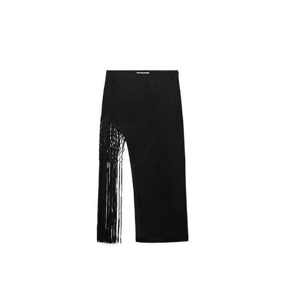 ZARA FRINGED LINEN SKIRT BLACK SIZE S | 3154/908 - Picture 1 of 10